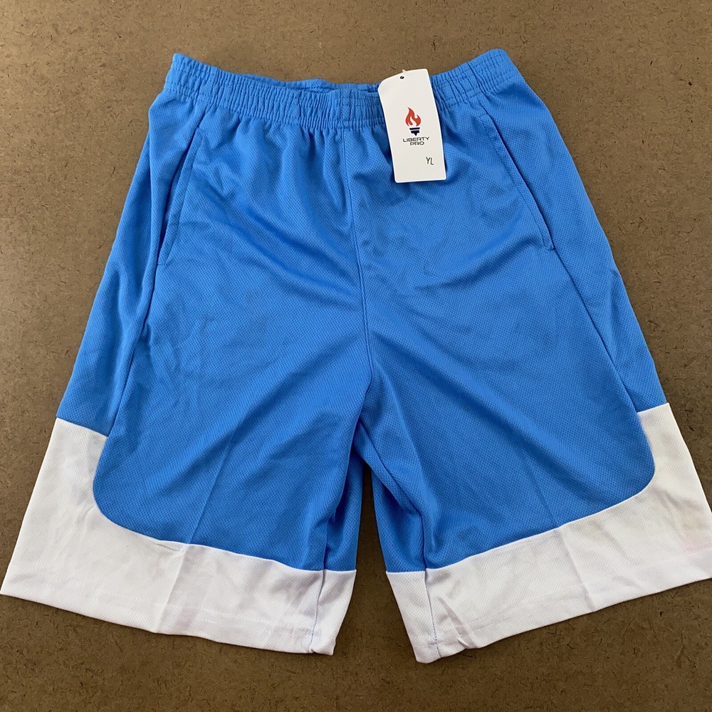 Liberty Pro Youth Size Large Light Blue White Drawstring Athletic Shorts NWT